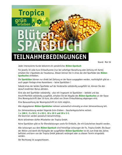 Blüten-Sparbuch: Teilnahmebedingungen